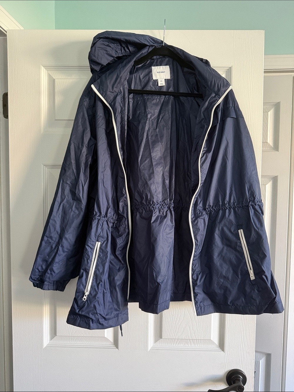 Old Navy Navy Hooded Windbreaker with White Trim